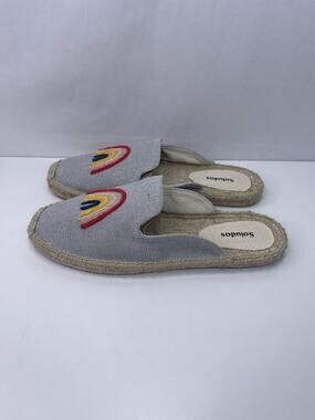 Soludos Women Size 10 Grey Canvas Rainbow Mule Espadrilles Slip On Flat Shoes